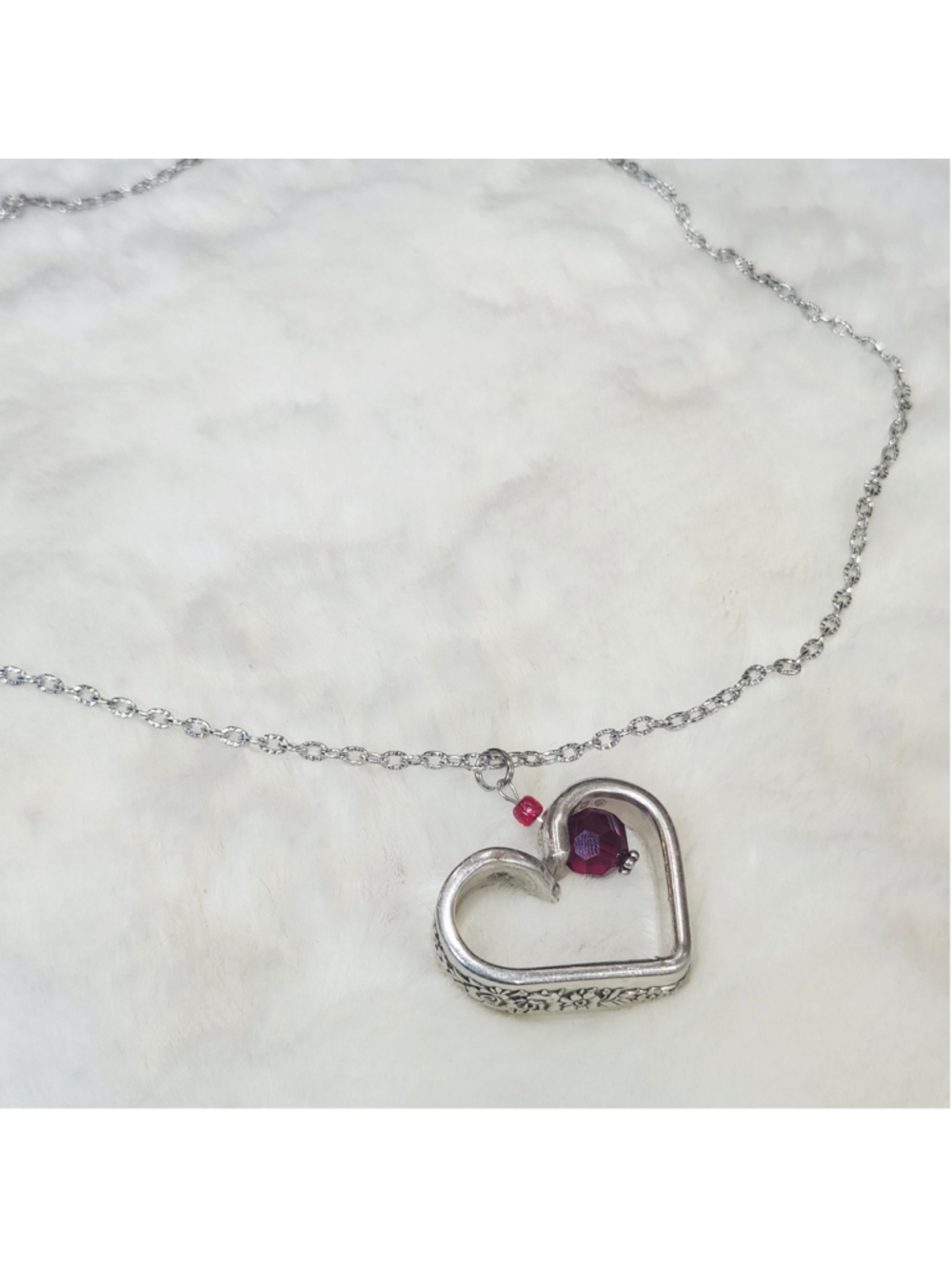 Heart Pendant Necklace Handmade Spoon handle Pendant W/bead